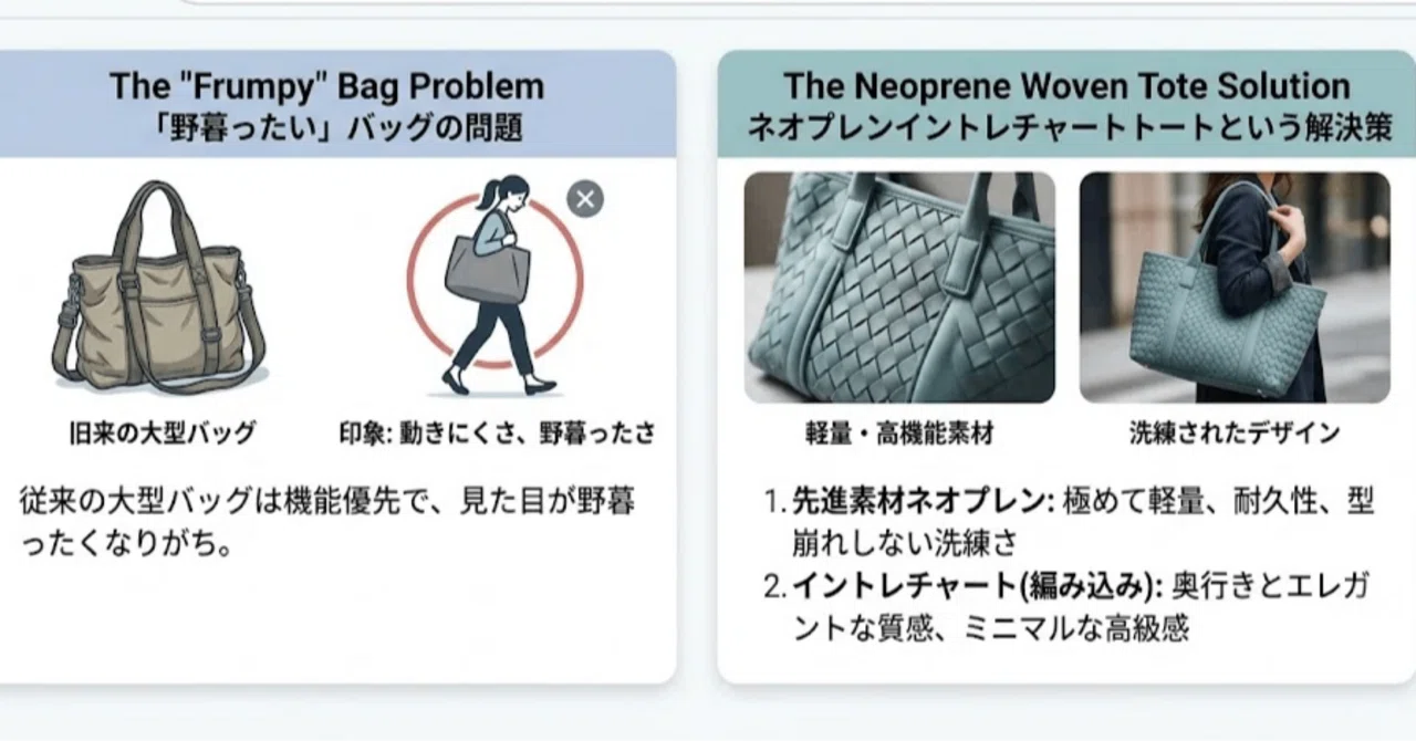 大容量のバッグは見た目が野暮ったくなりがち？ネオプレンイントレ 