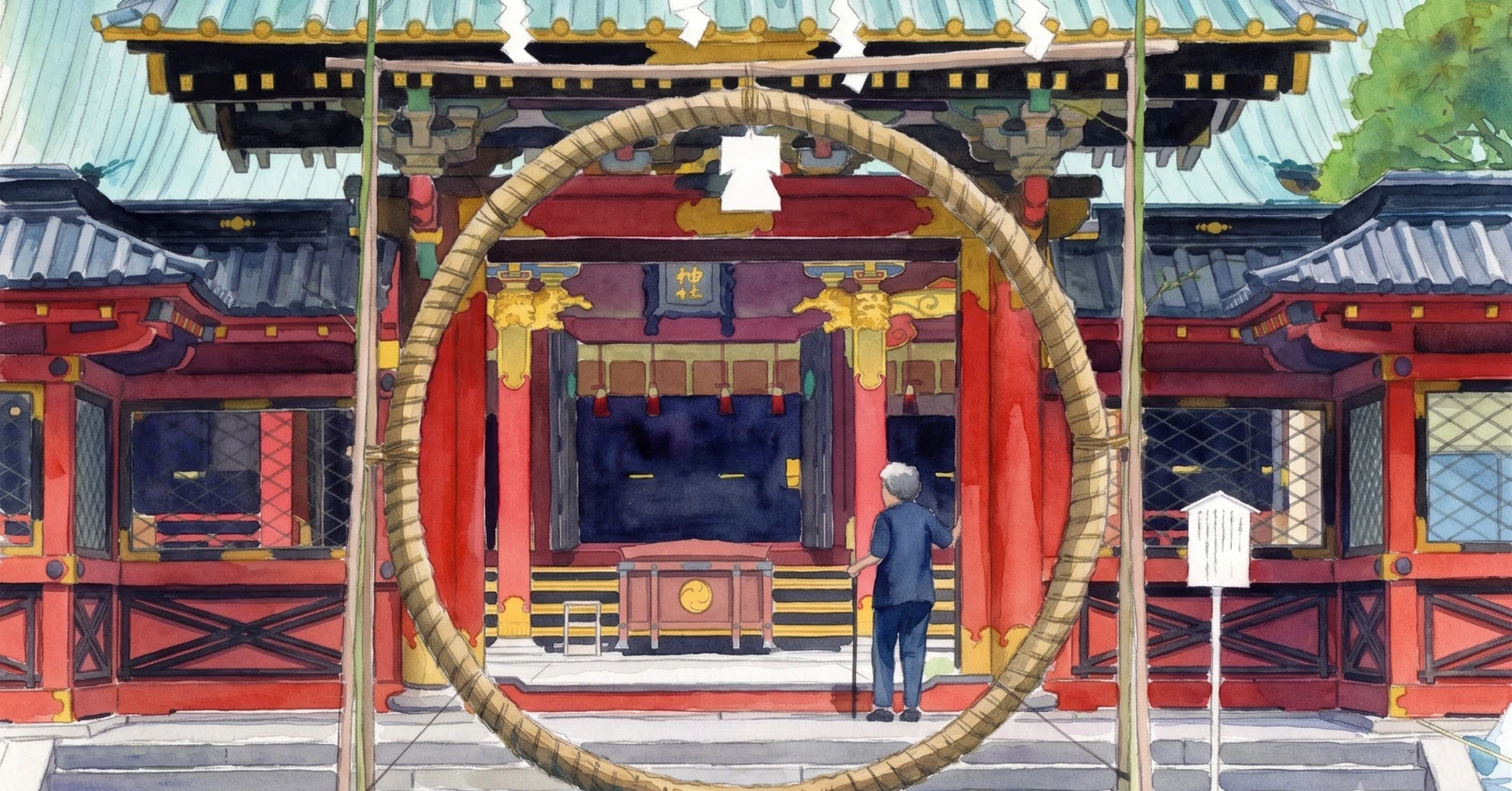 日本の伝統的な門 水彩画 額装済み 原画 チュートリアル:012]根津神社 唐門:水彩画[WC-R2.2]｜Ryoichi Ishii
