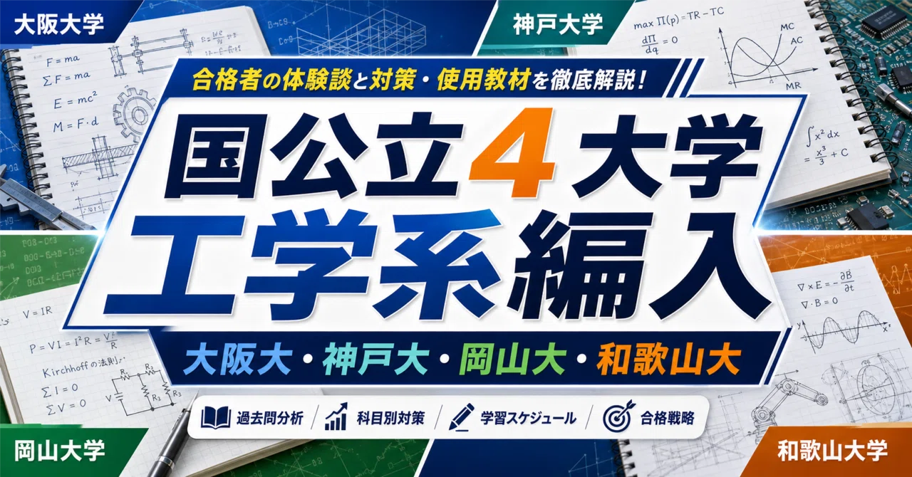 大阪大学・神戸大学・岡山大学・和歌山大学工学系3年次編入の難易度と