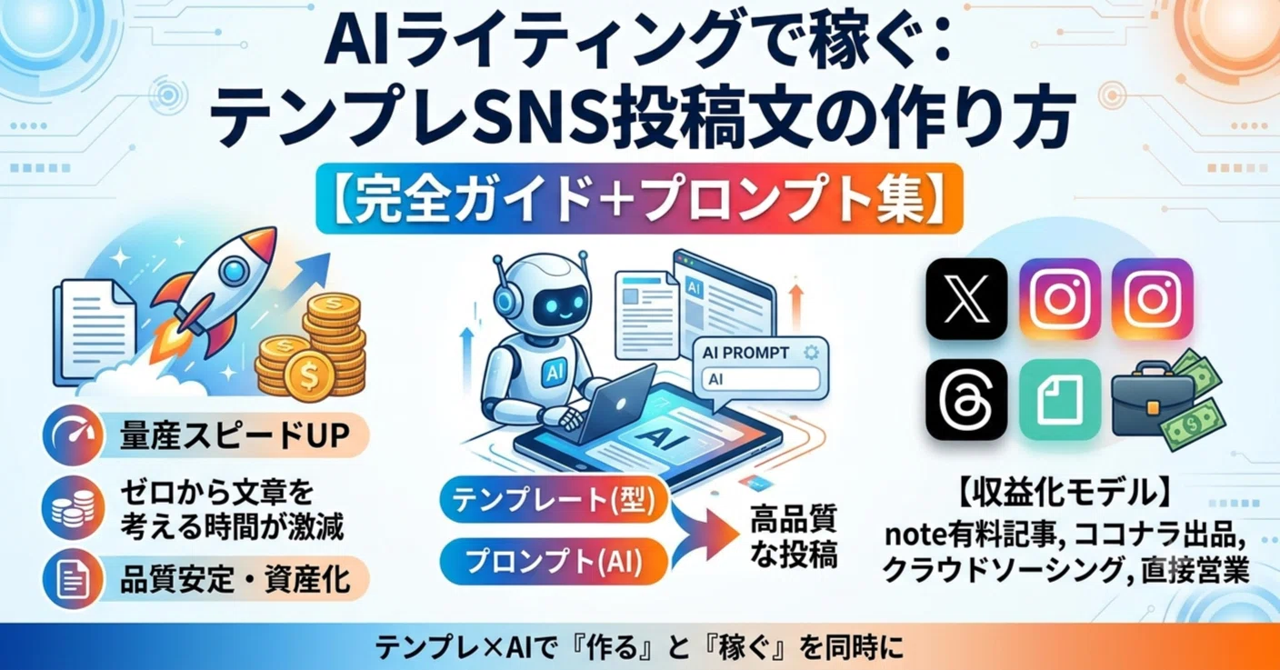 AIライティングで稼ぐ:テンプレSNS投稿文の作り方【完全ガイド+