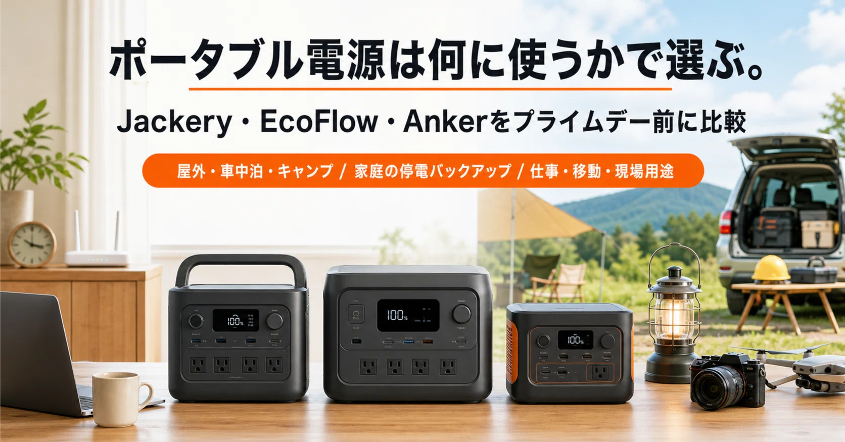 ポータブル電源は何に使うかで選ぶ。Jackery・EcoFlow・Ankerを