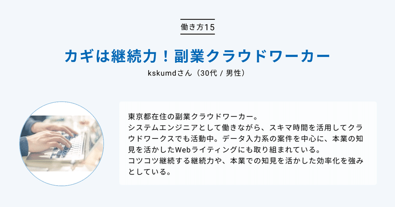 カギは継続力 副業クラウドワーカーkskumdさんのクラウドワーキング 15 クラウドワークス クラウドカレッジ Note