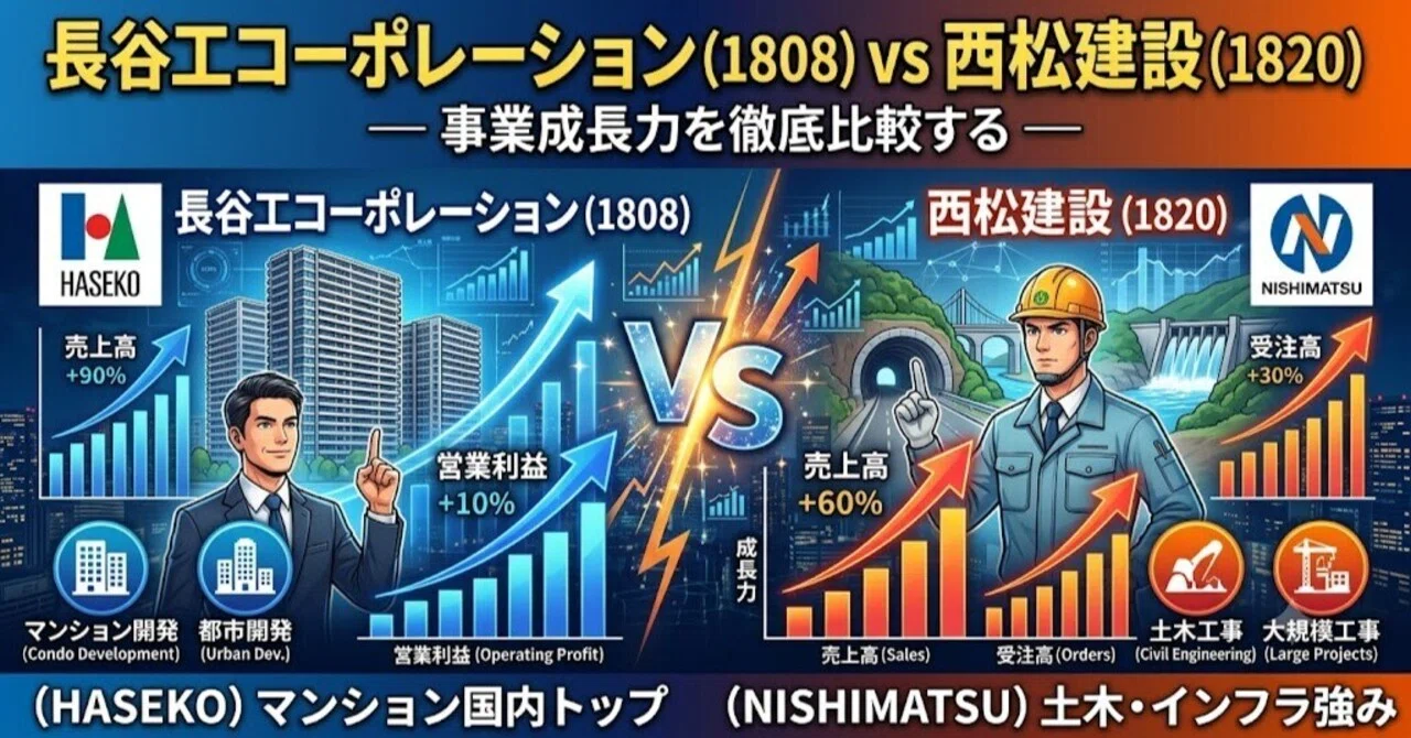 長谷工コーポレーション（1808）vs 西松建設（1820）— 事業成長力を