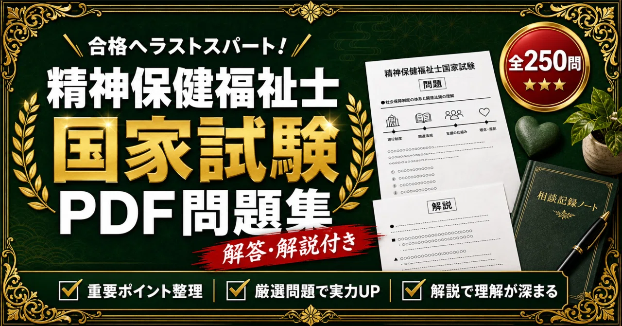 精神保健福祉士 国家試験】対策 PDF問題集 全250問＋解答・解説付き