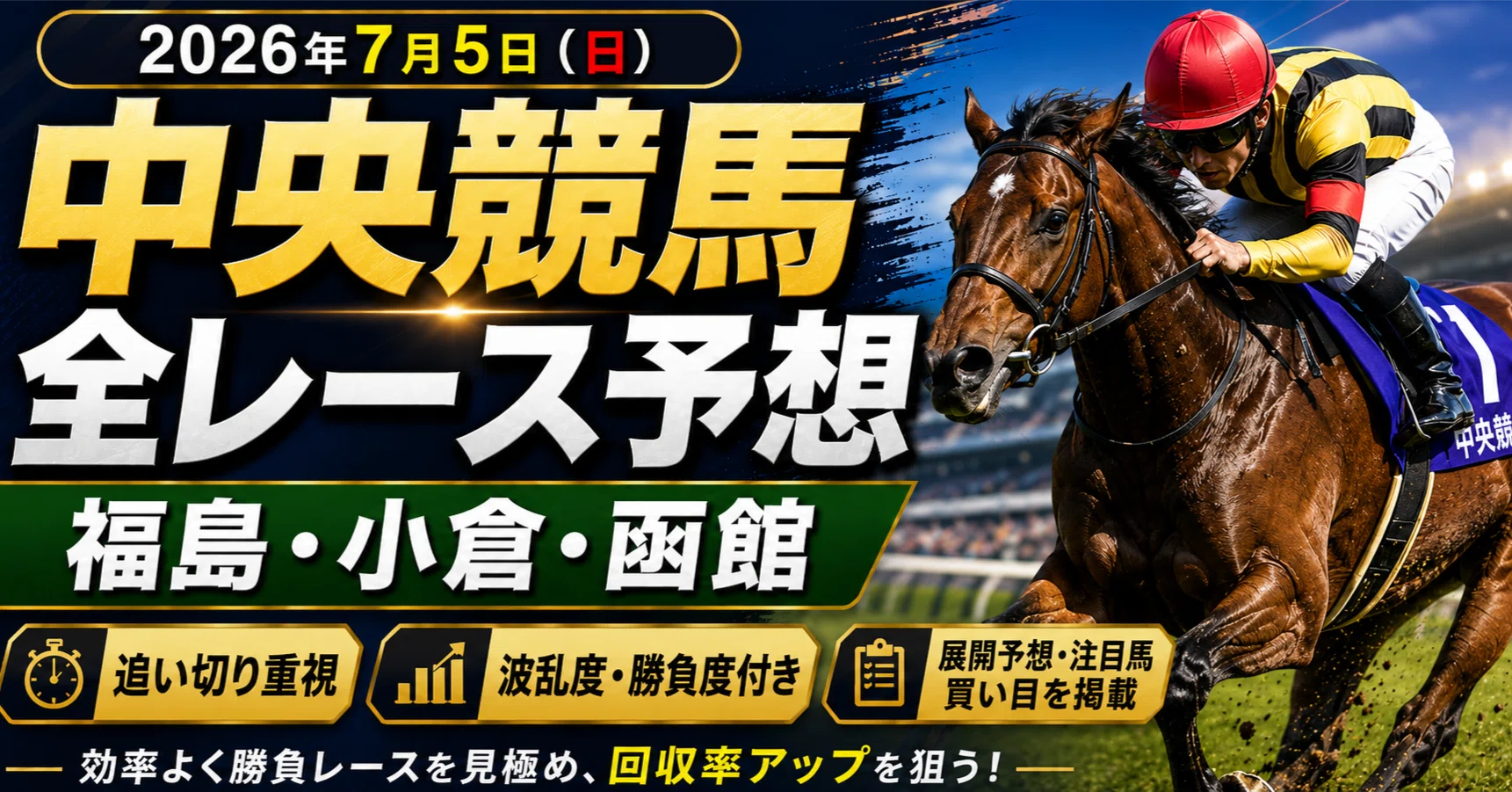 2026年7月5日（日）中央競馬全レース予想】勝負度・波乱度つき｜本命