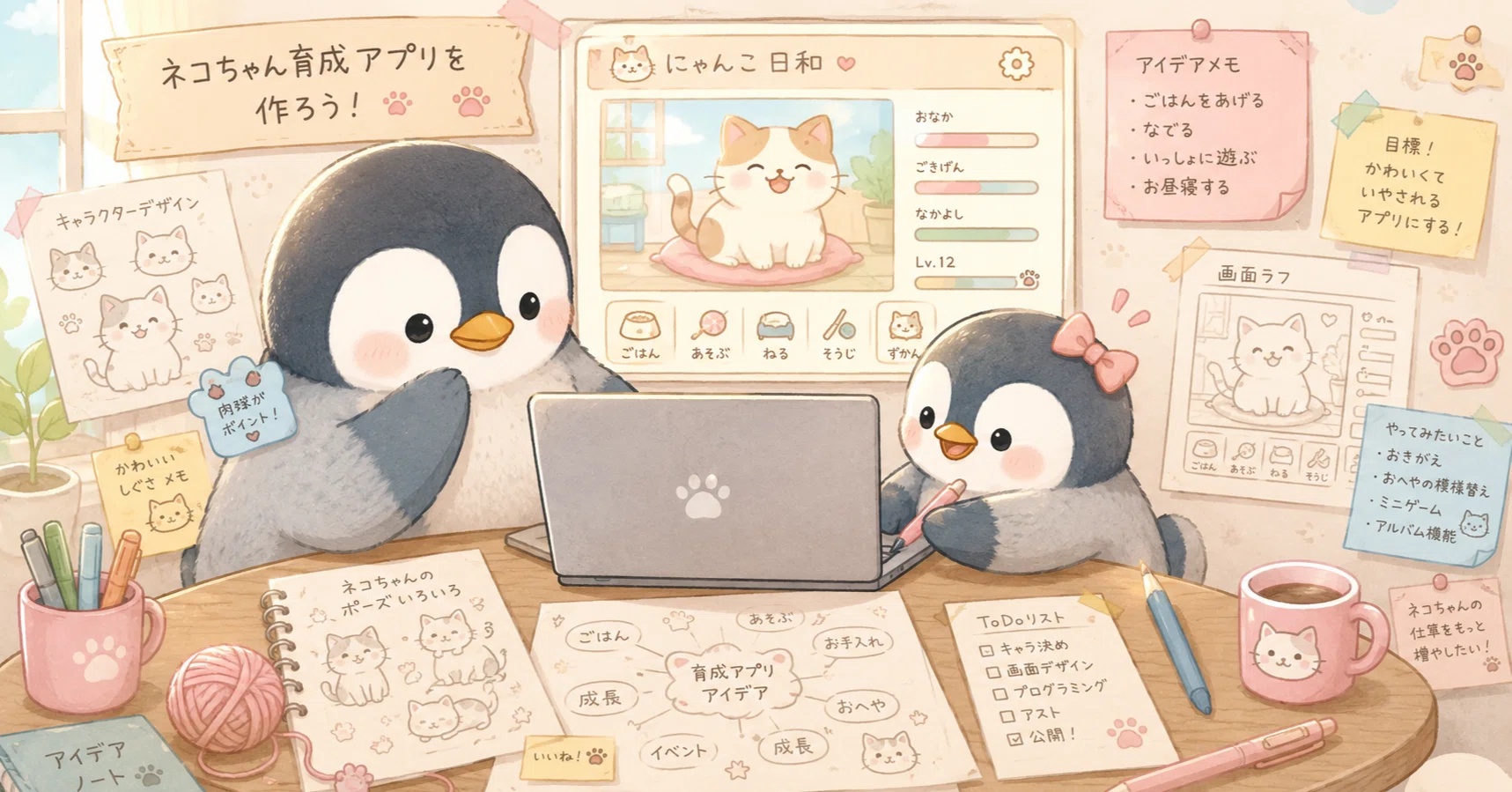 ねこ @プロフご一読下さいおまとめページ 娘の手描きラフから始まった、ChatGPTと親子のゲーム作り｜べちこ