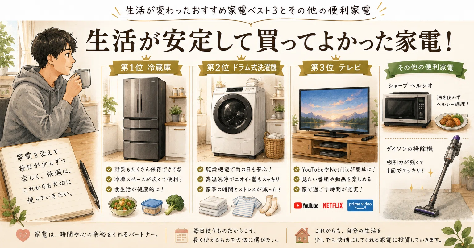 生活の安定しなかった私が、生活が安定して買ってよかった家電！｜福豆
