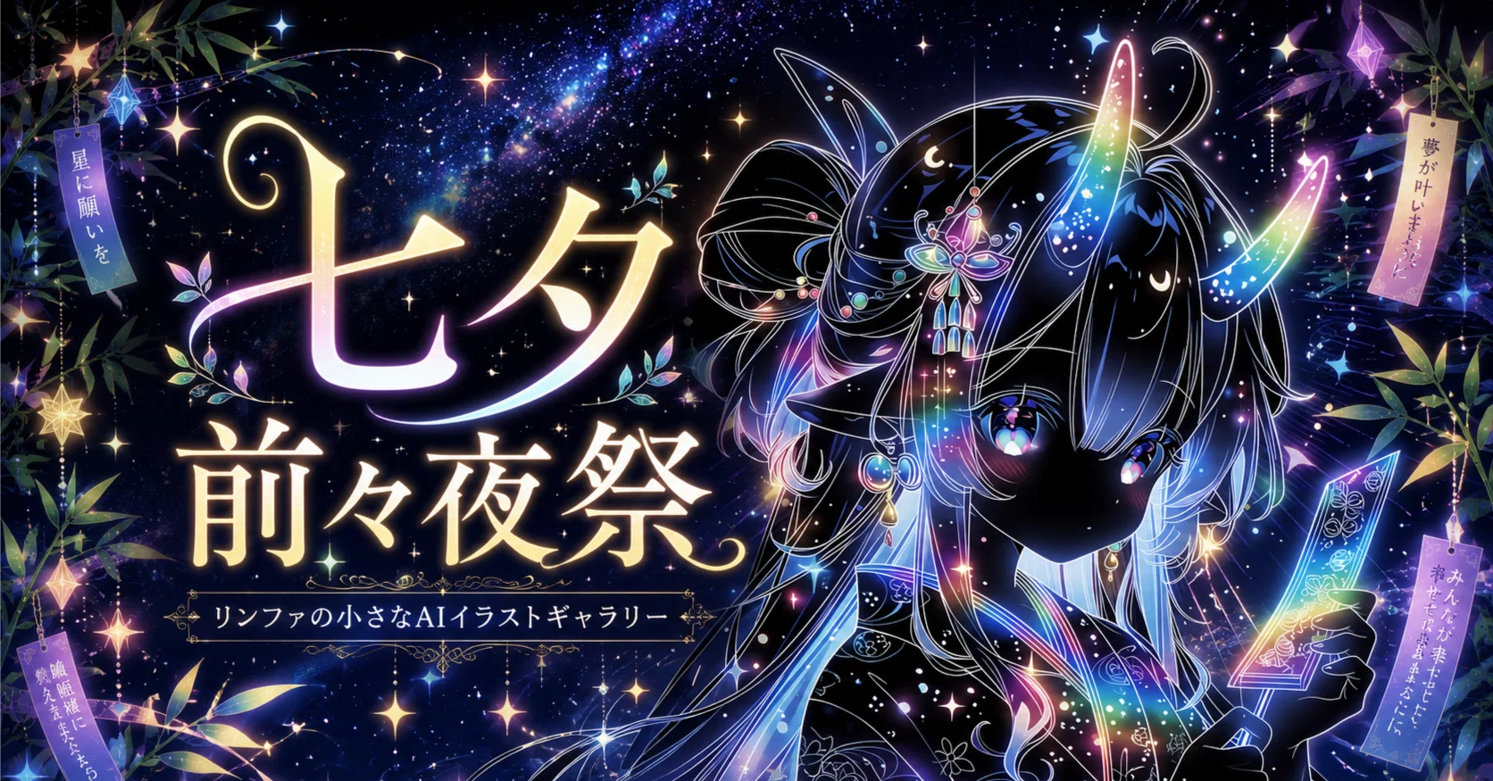 ネオンで輝く七夕前々夜祭｜リンファの小さなAIイラストギャラリー