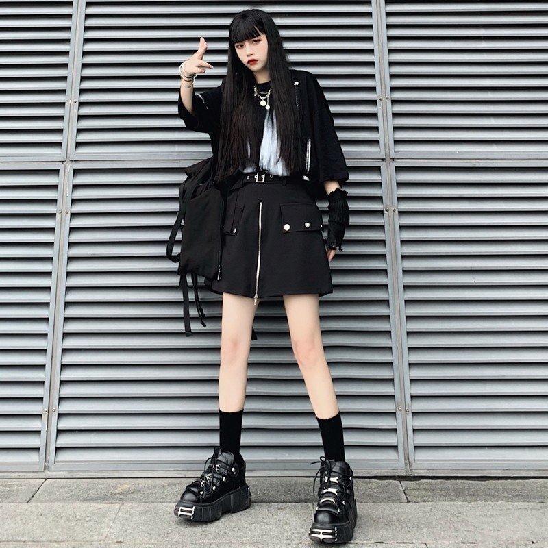 ゴスロリ系 病み可愛いzipアップミニスカ モード系ファッション専門店 With U Note
