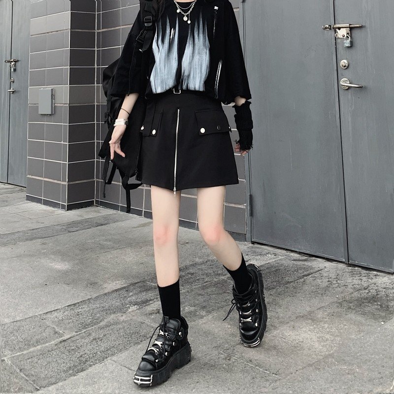 ゴスロリ系 病み可愛いzipアップミニスカ モード系ファッション専門店 With U Note