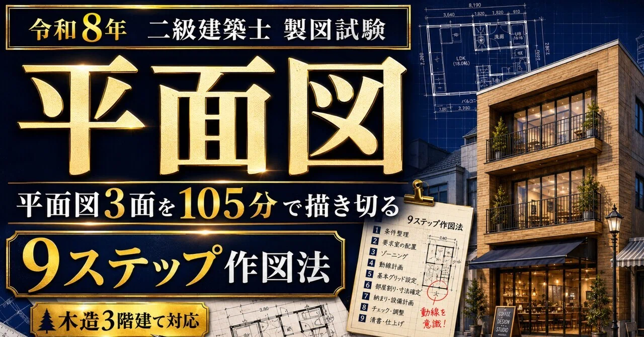二級建築士 製図】平面図3面を105分で描き切る、9ステップ作図法（令和