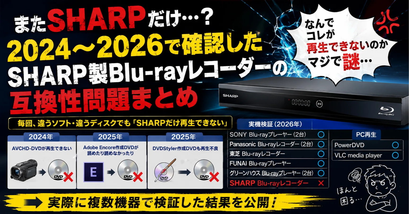 SHARP製Blu-rayレコーダーとの光ディスク互換性問題｜DVD即日コピー 