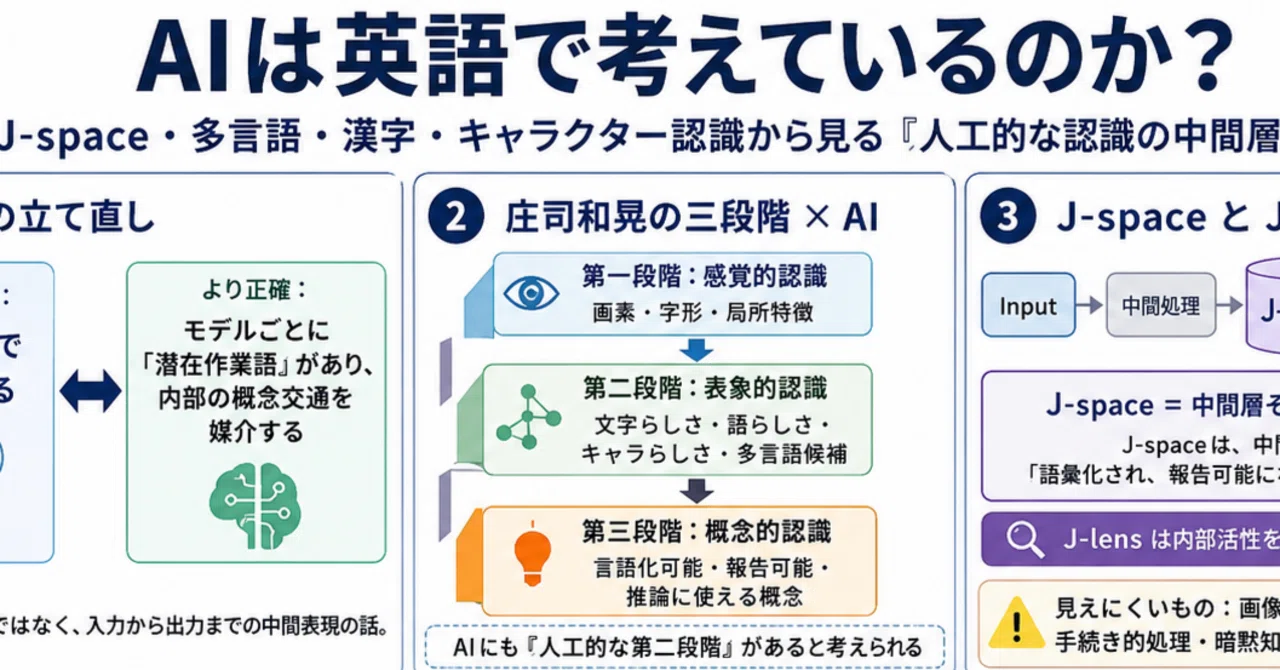 AIは英語で考えているのか——J-space、多言語、漢字、キャラクター認識