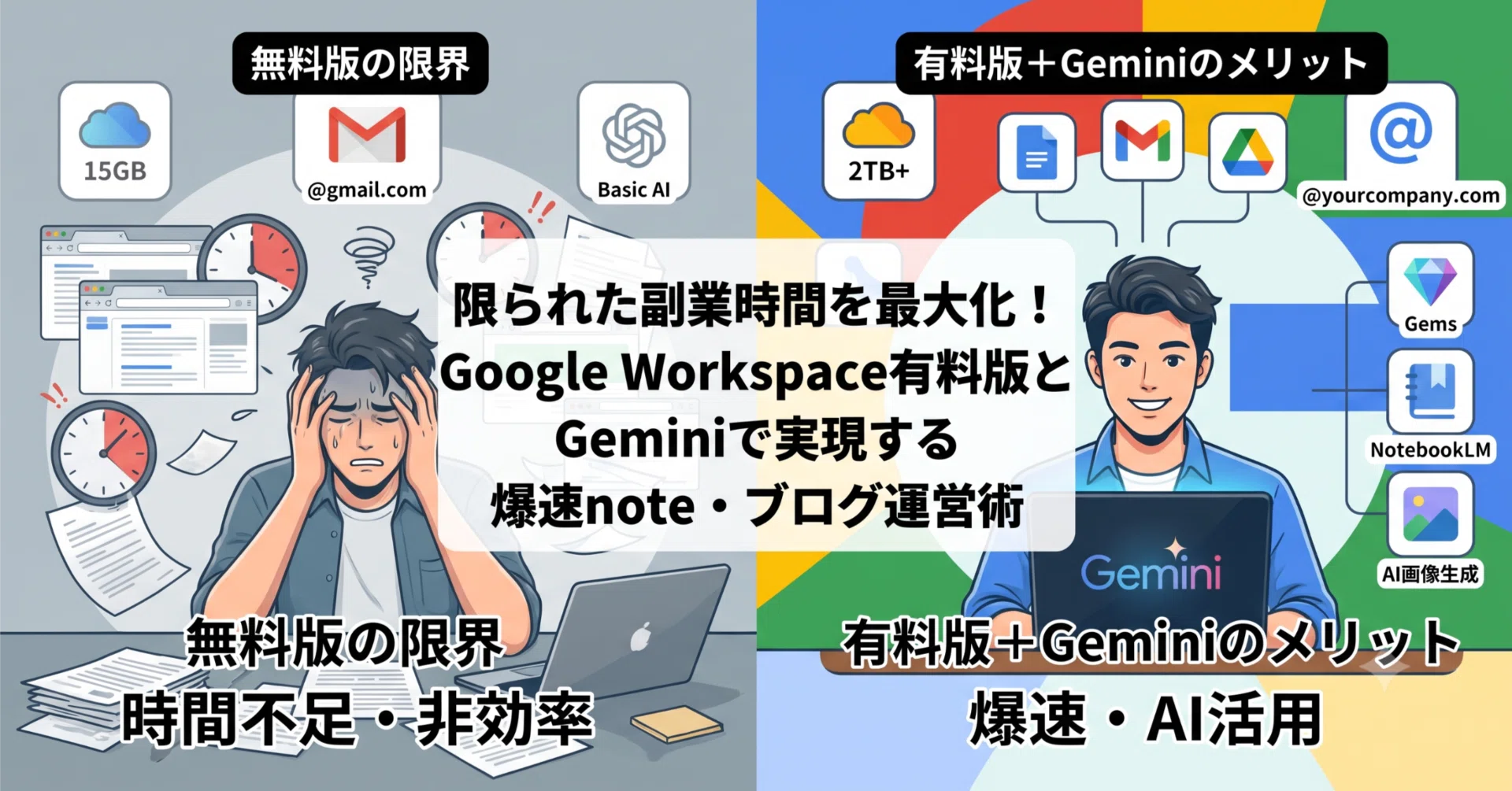 限られた副業時間を最大化！Google Workspace有料版とGeminiで実現する
