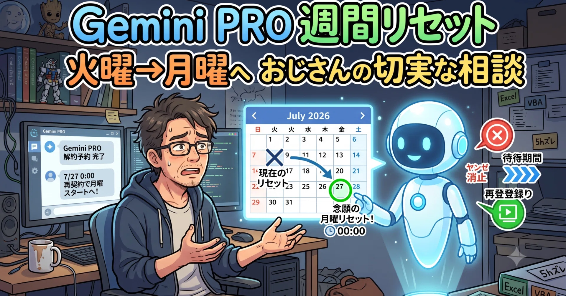 Gemini PRO】週間リセットを「月曜0時」に変えたい。現在火曜リセット