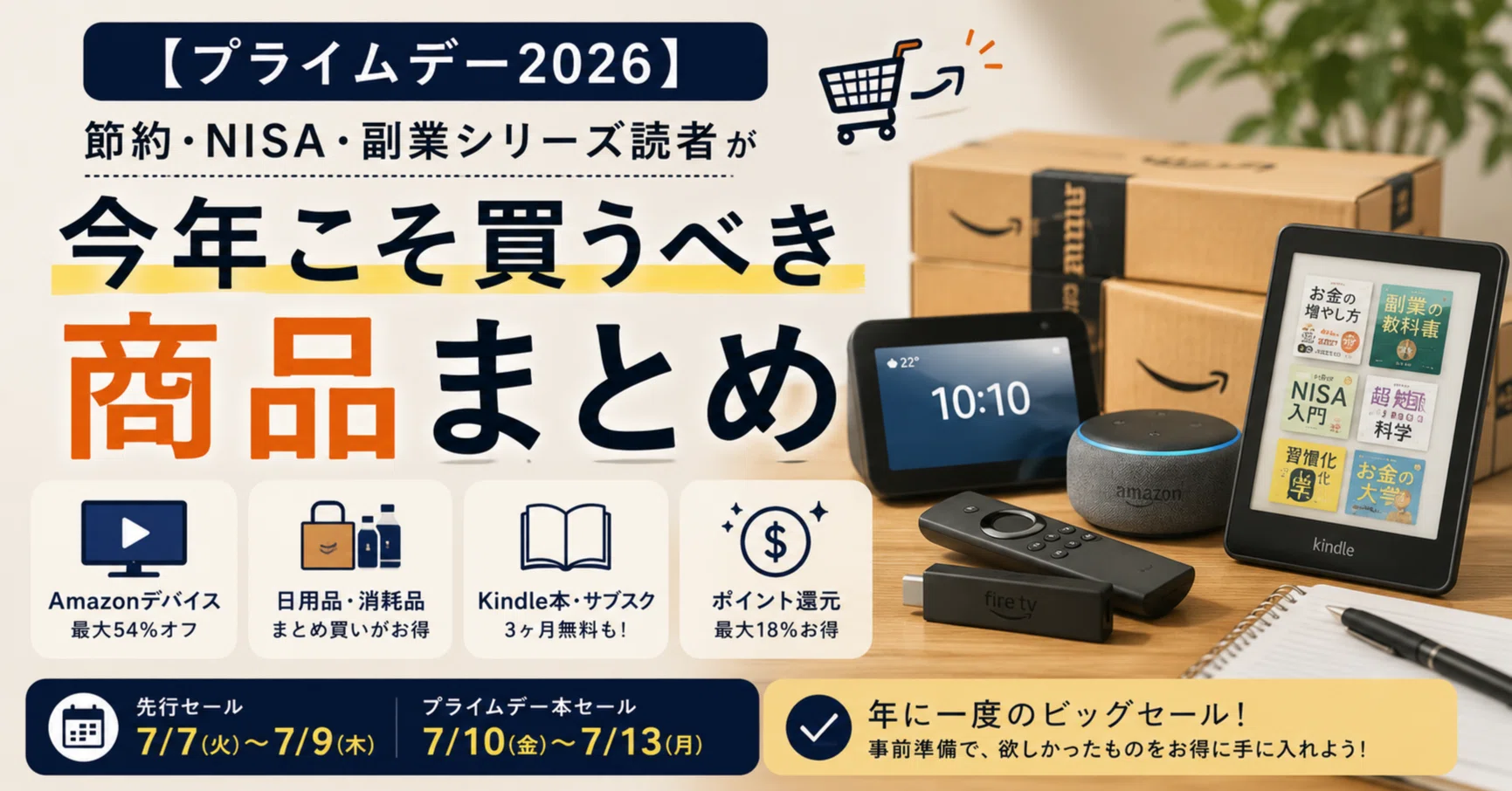 プライムデー2026】節約・NISA・副業シリーズ読者が今年こそ買うべき