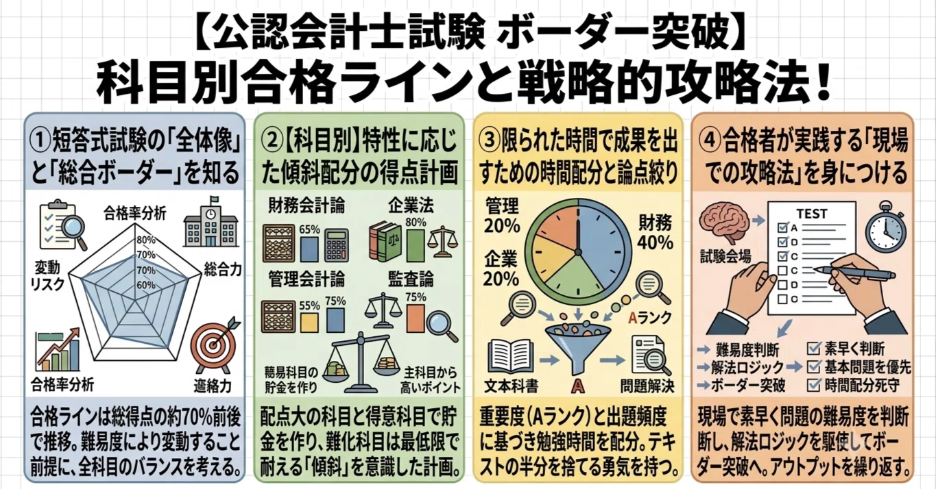 公認会計士試験の科目別ボーダー！合格ラインと攻略法｜マド〜公認