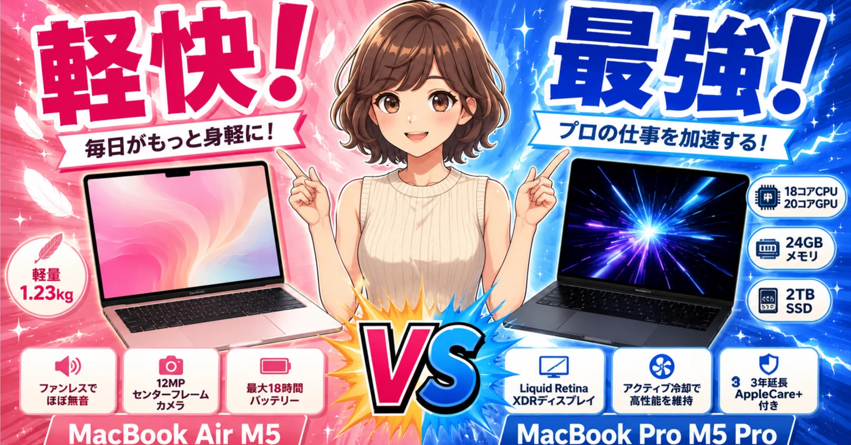 MacBook Air M5 vs MacBook Pro M5 Proどっちがおすすめ？違いを比較