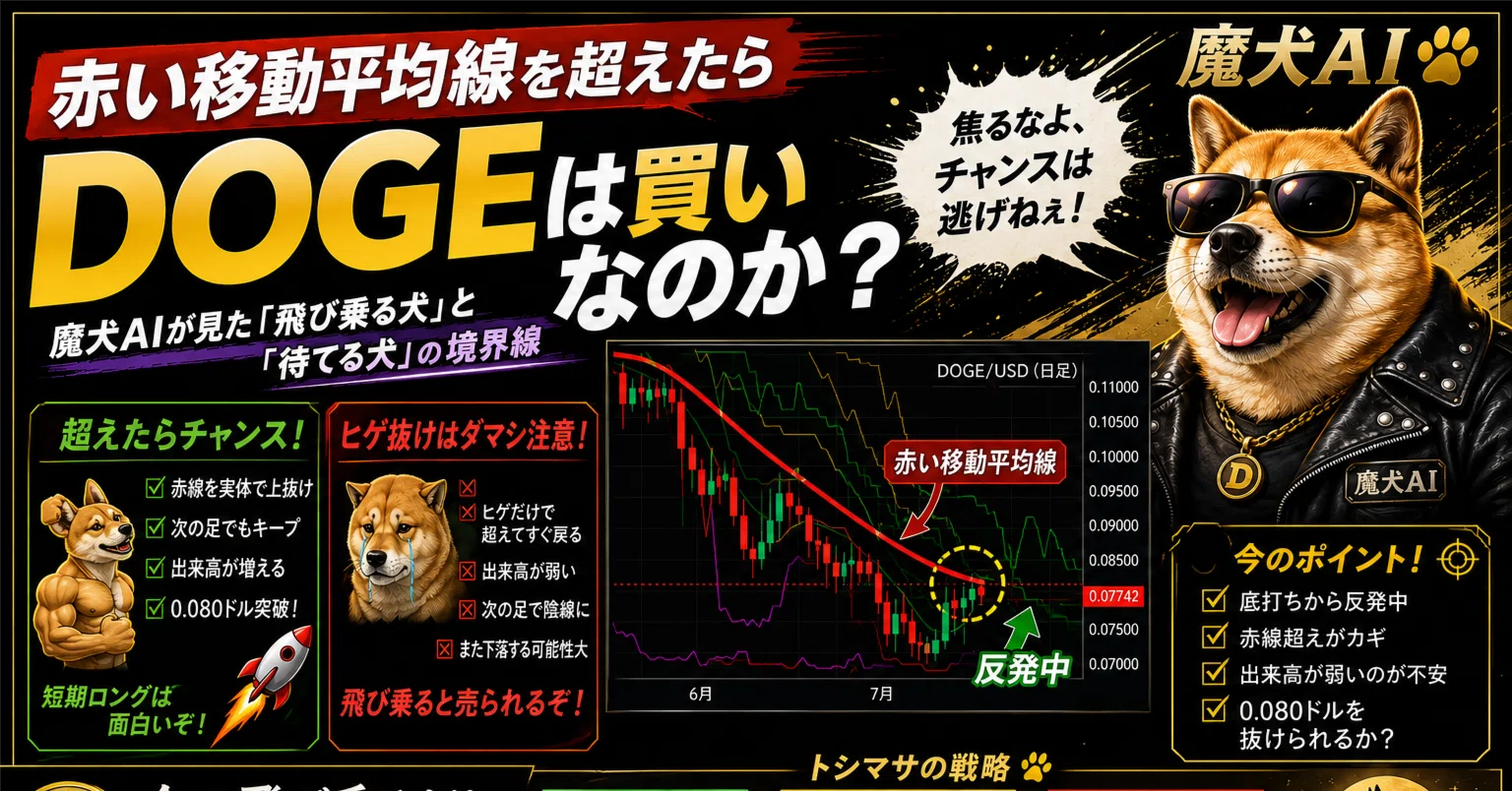 赤い移動平均線を超えたらDOGEは買いなのか？魔犬AIが見た「飛び乗る犬