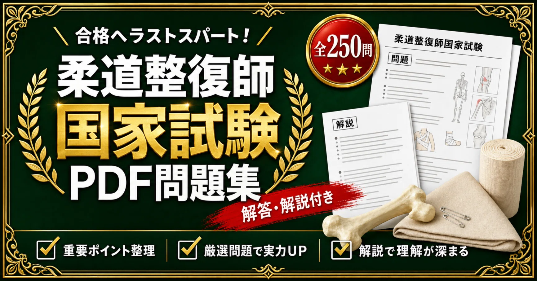 柔道整復師国家試験対策　超分類問題集Part１〜Part４　全４冊 柔道整復師 国家試験】対策 PDF問題集 全250問＋解答・解説付き