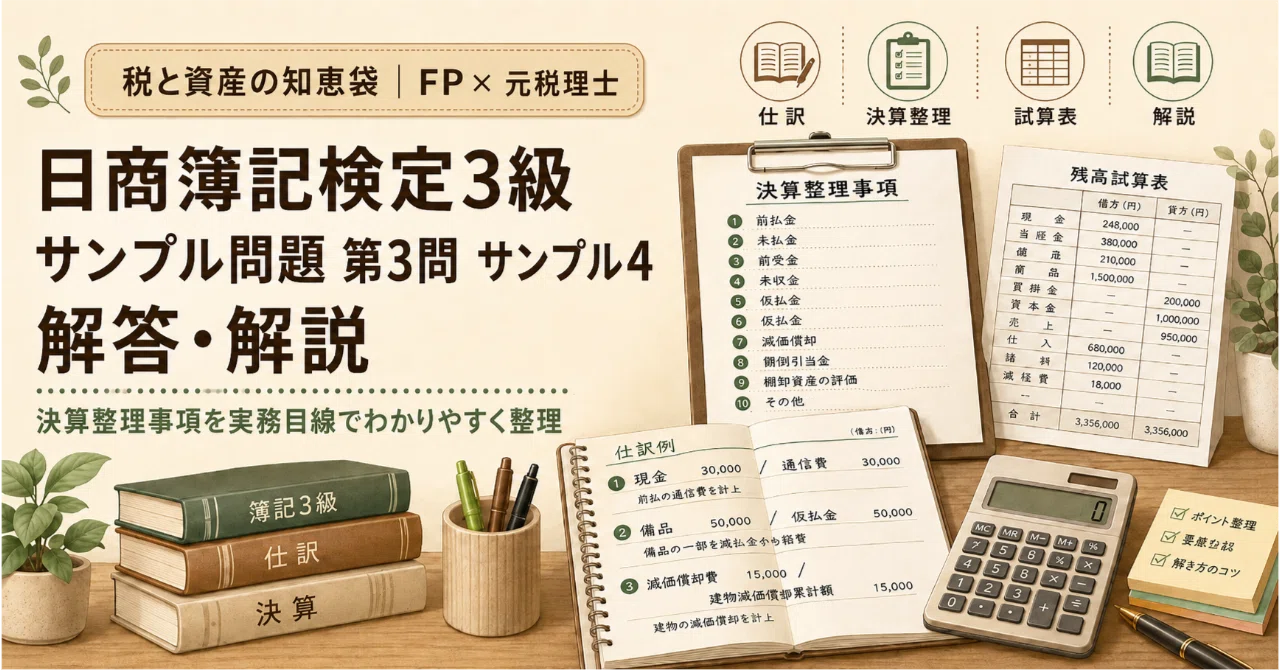 日商簿記検定3級 サンプル問題 第3問 サンプル4 解答・解説｜税と資産