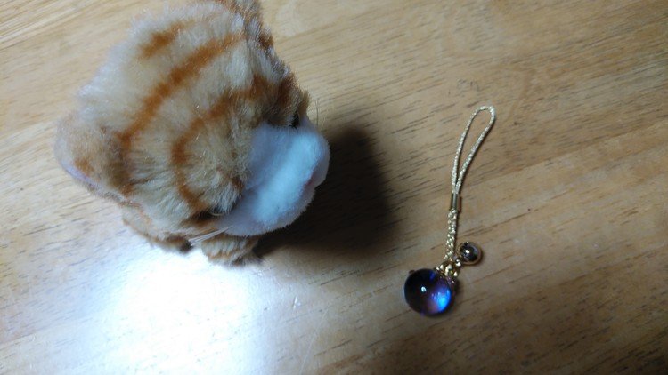 この前の長野県旅行で買ってもらった『猫玉』。

色々な色があって緑か紫で悩みましたが、こちらにしました。