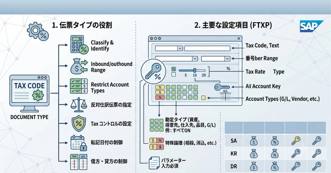 sap 様 SAP FI】消費税コード（FTXP）の設定方法｜税コード・税率・勘定キーを