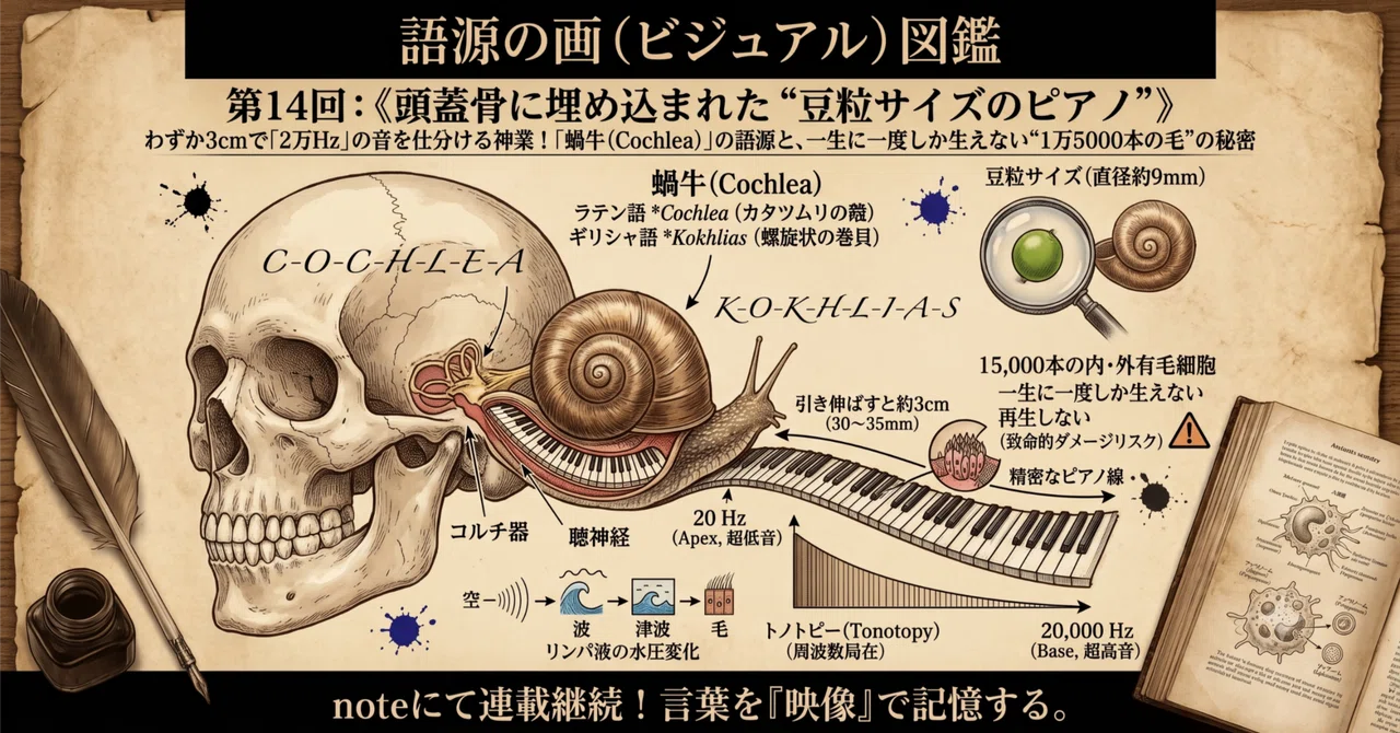 語源の画図鑑】第14回：《頭蓋骨に埋め込まれた“豆粒サイズのピアノ