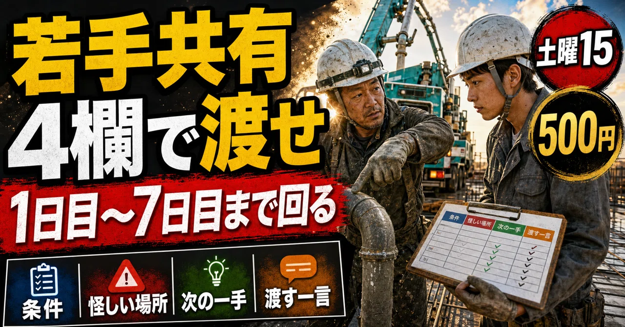 土曜15:00は「若手共有4欄チェック」を有料で置け。2026年7月11日時点