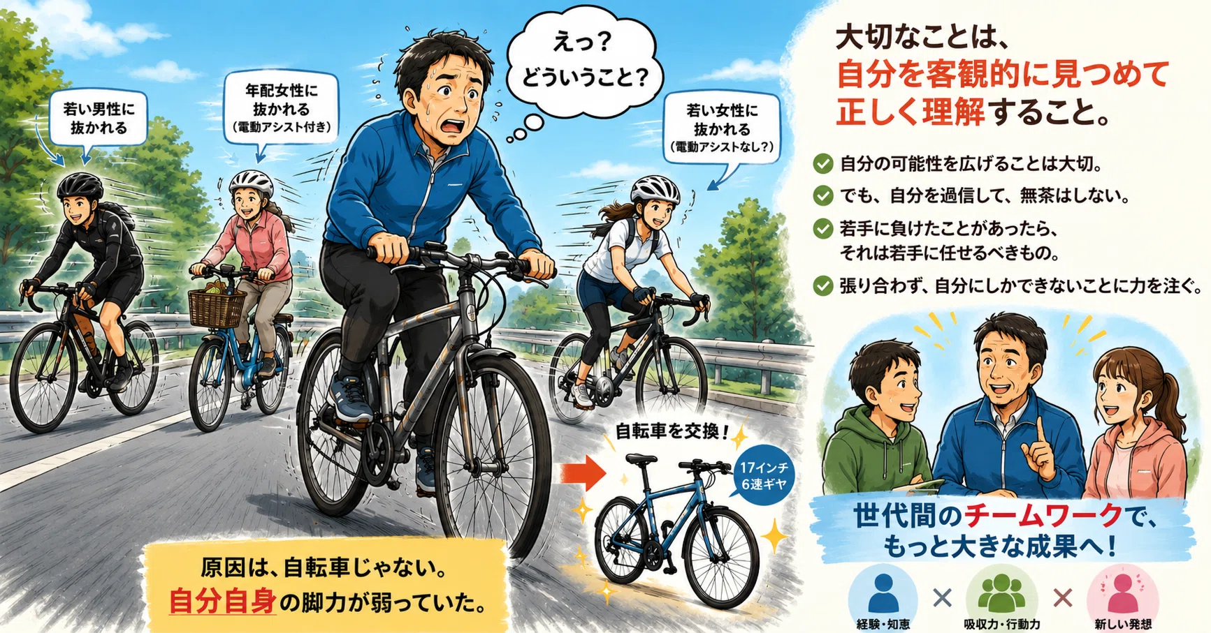 自転車です 自転車に見えな人は頭悪いです 負けることは、役割が見えてきたサイン｜わくわくさん