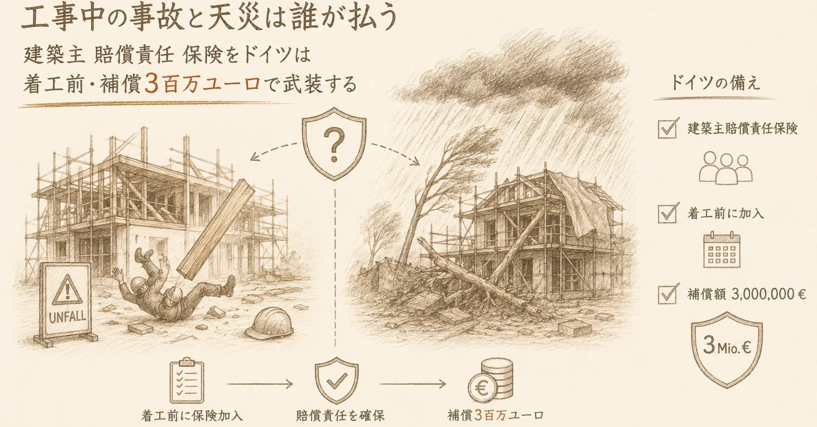 工事中の事故と天災は誰が払う｜建築主 賠償責任 保険をドイツは着工前