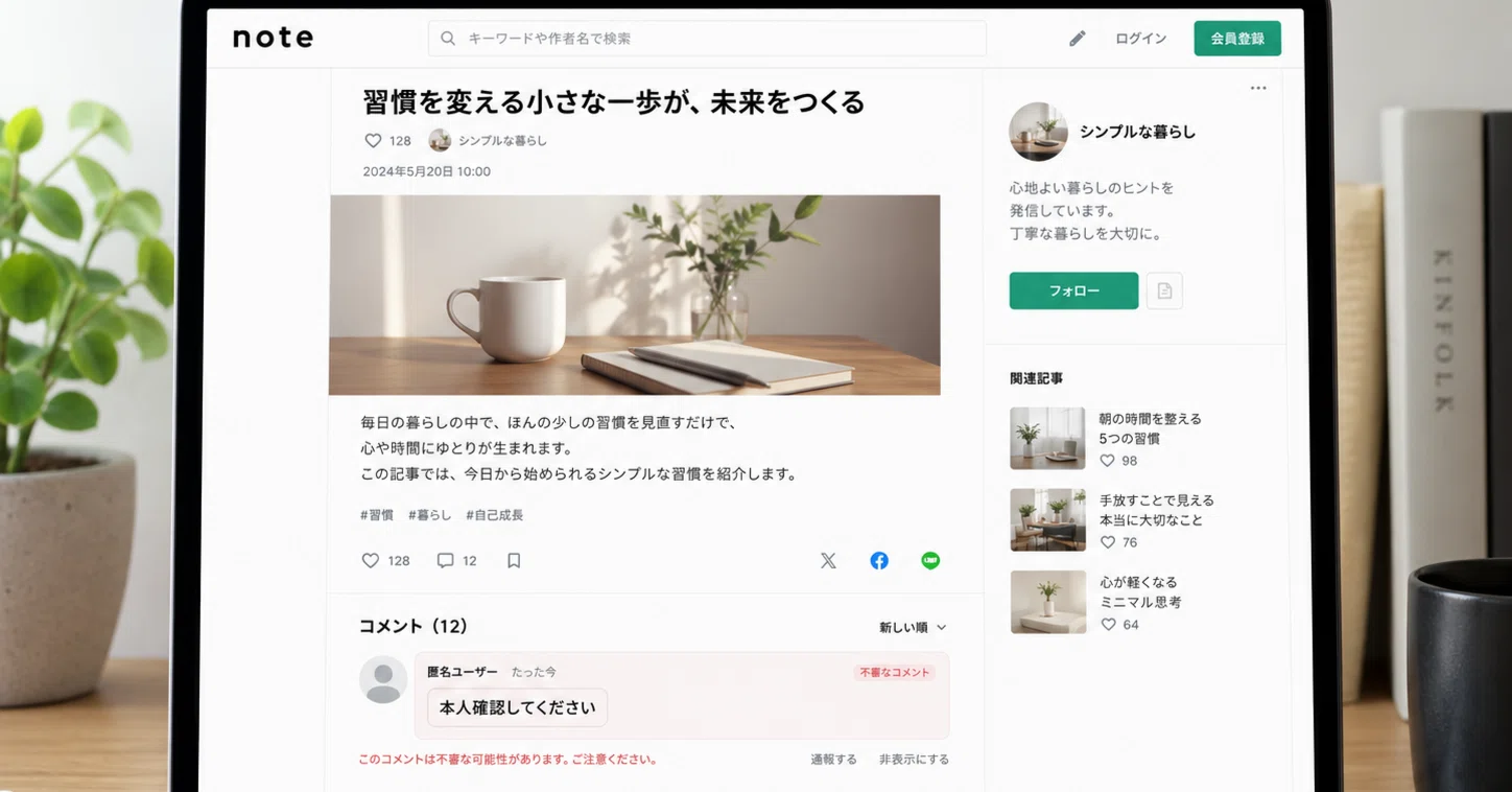 在庫確認のためコメントください様　確認ページ noteのコメントに届いた「本人確認してください」｜フィッシングの