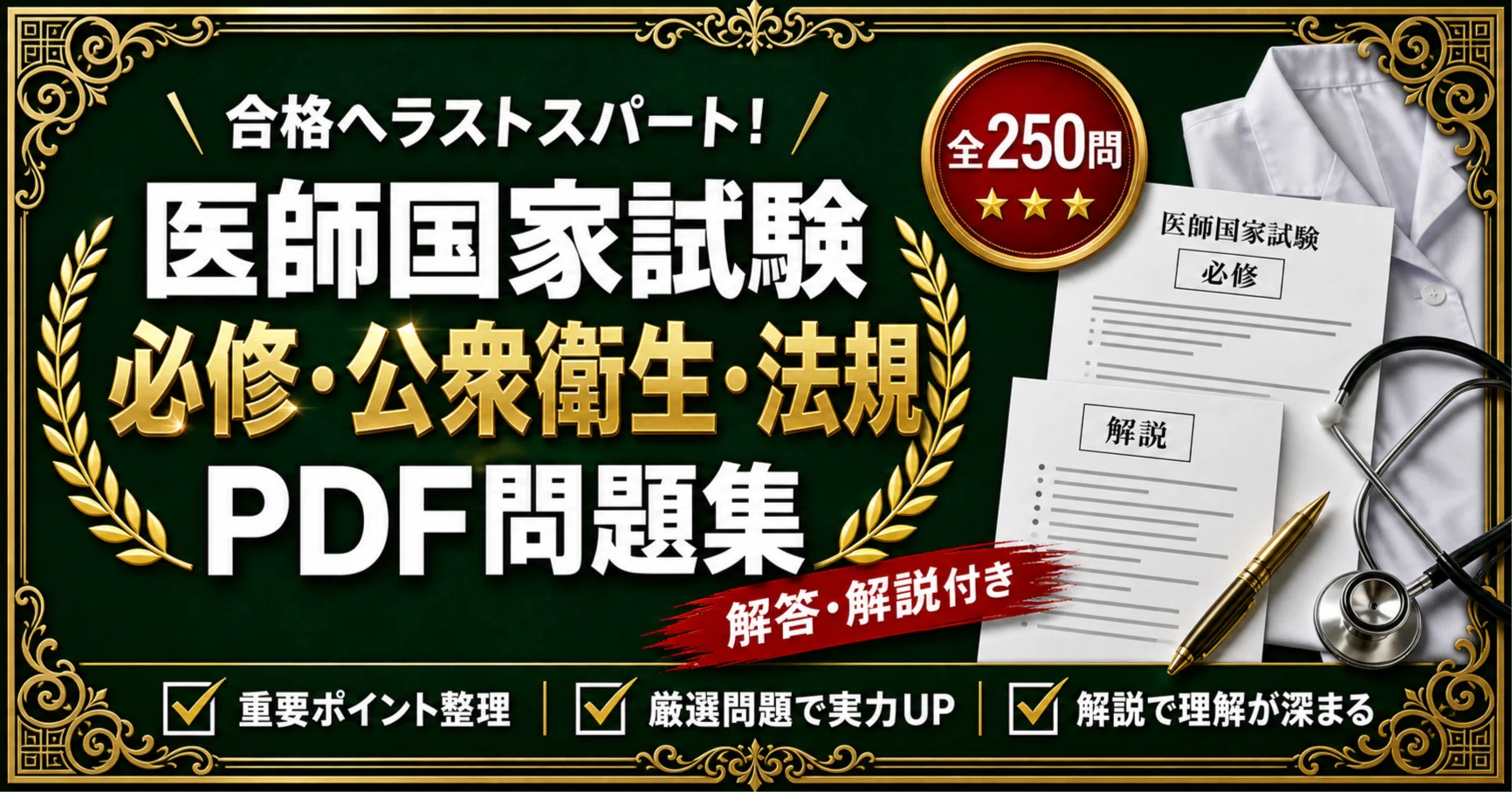 医師国家試験 必修・公衆衛生・法規】対策 PDF問題集 全250問＋解答