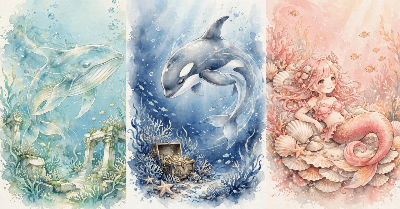 画像生成AI】Meta AIで水彩画風の海のイラストを作ってみた