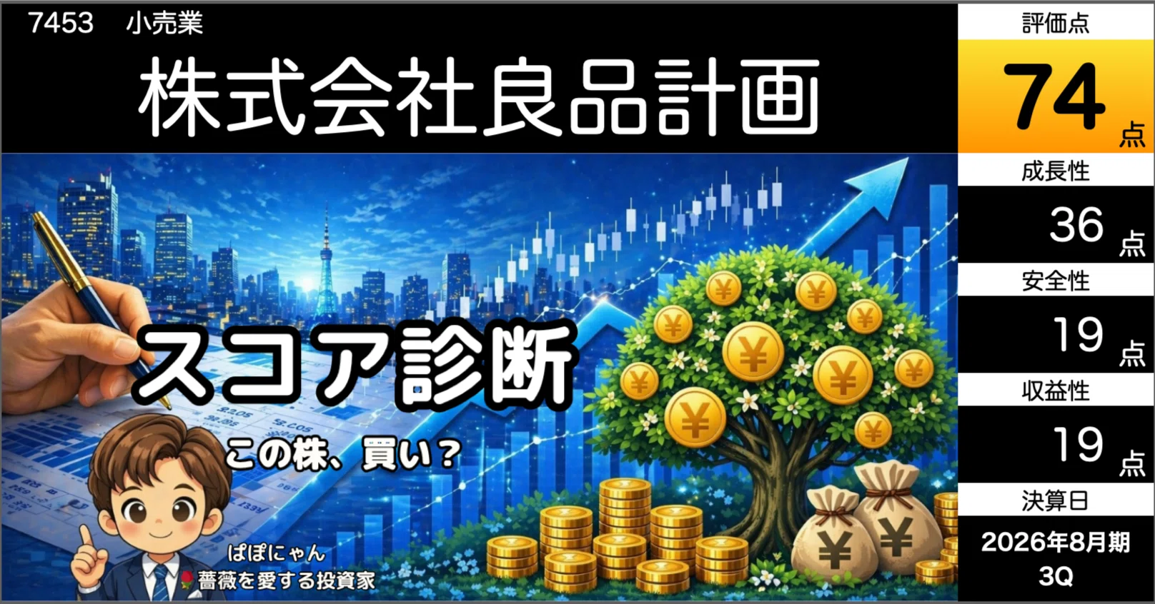 🌿【良品計画】74点！『💰金のなる木』適性を診断（2026年8月期3Q