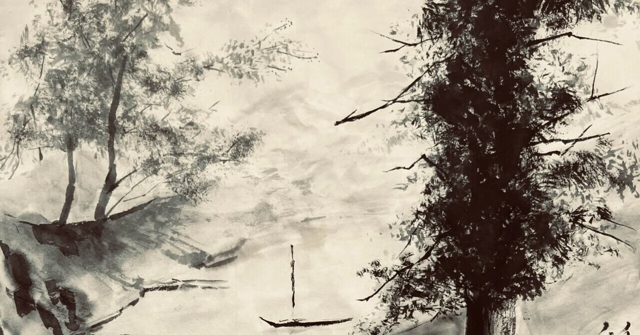 水墨画 河畔の木｜madokasora11