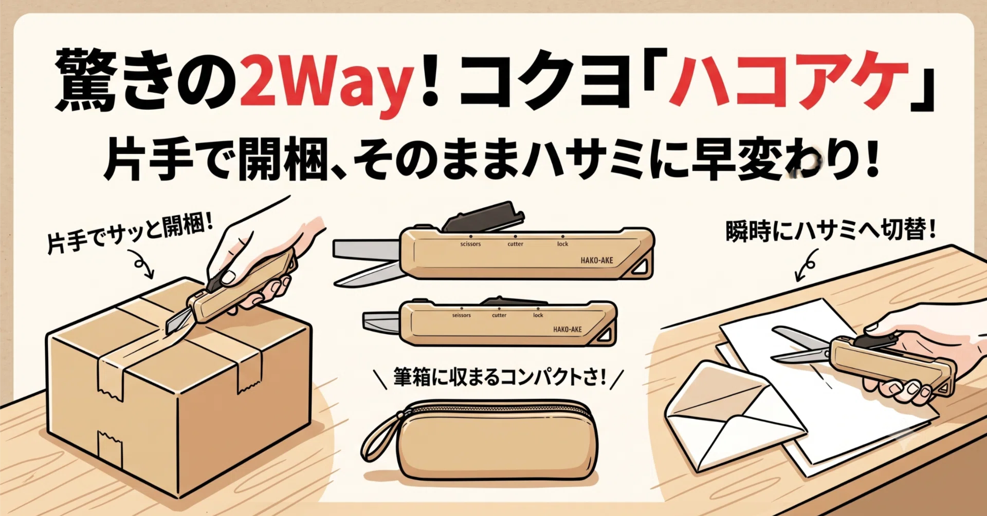 Koko　開封済み 片手でサッと開梱、そのままハサミに早変わり。コクヨの2Way携帯ハサミ