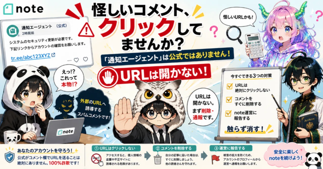 note公式を名乗る「不審なスパムコメント」にご注意ください！｜みき