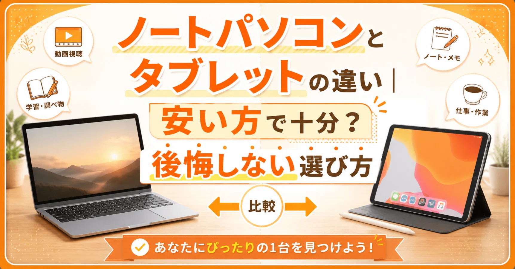 ノートパソコンとタブレットの違い｜安い方で十分？後悔しない選び方