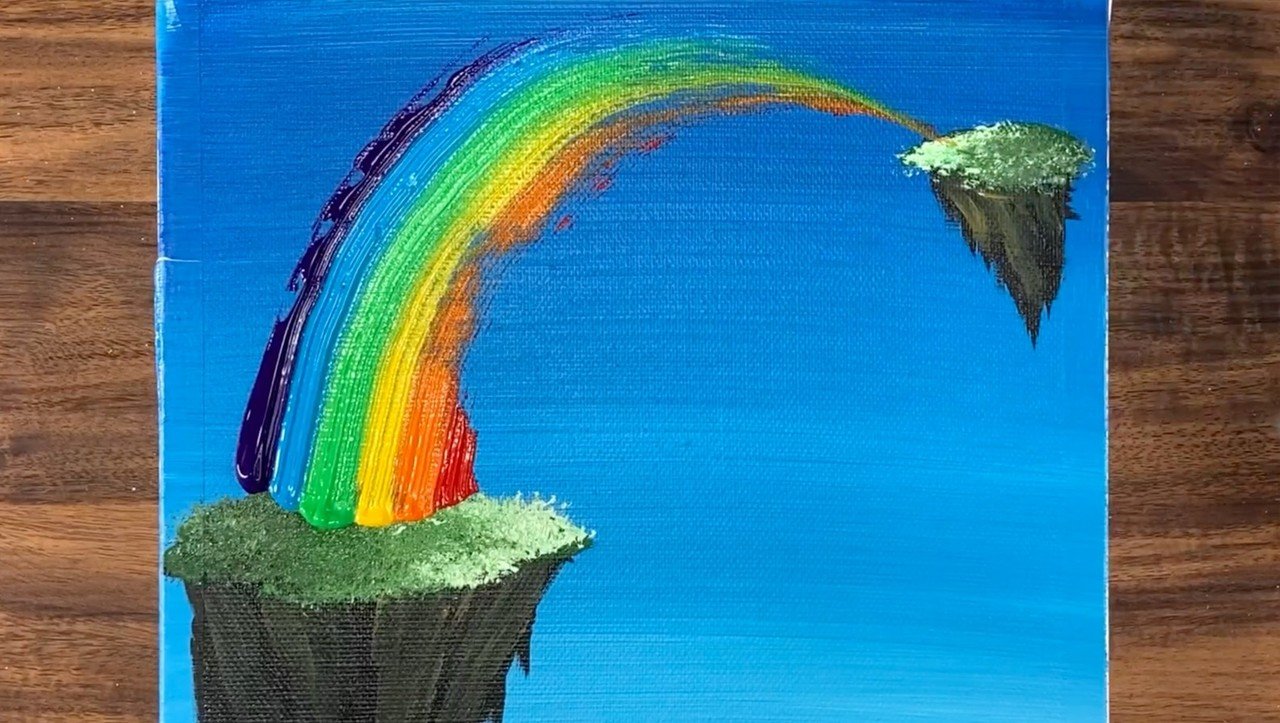 アクリル絵の具を使用した 虹の滝 の描き方 初心者が簡単に絵を描く方法 Junya Art Note