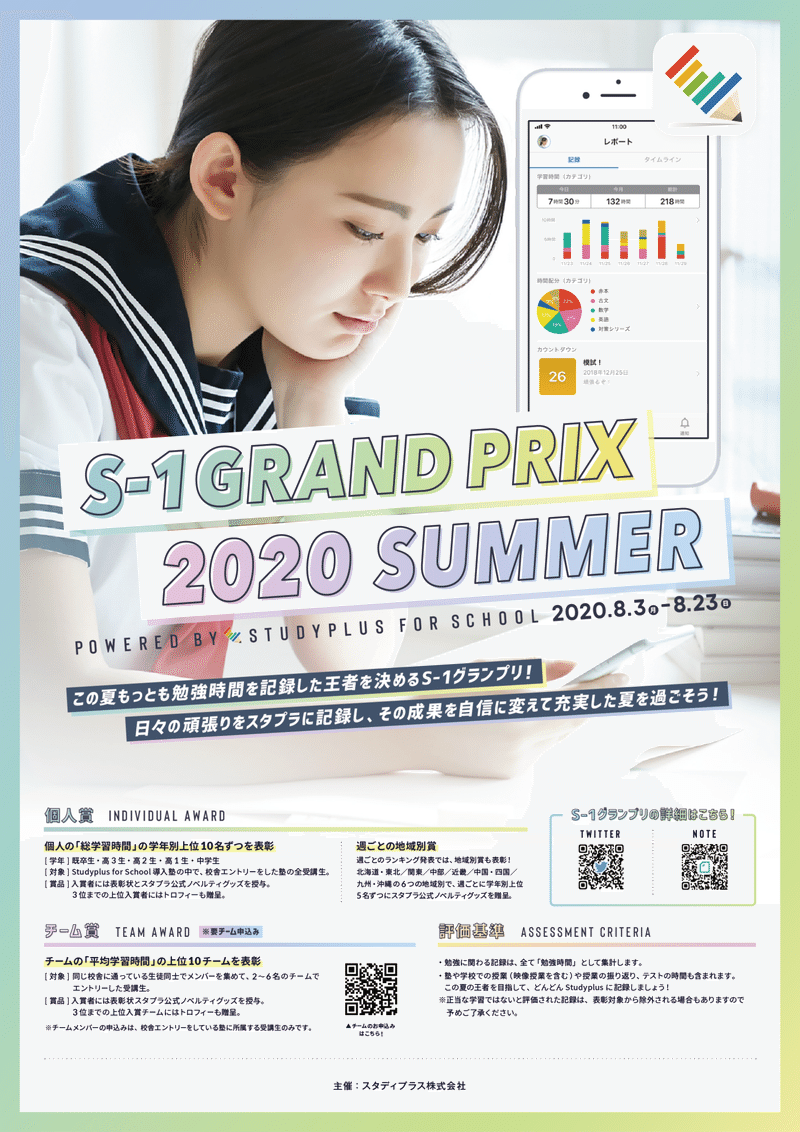 この夏 もっとも多く勉強した王者を決める S 1グランプリsummer を開催 公式 Studyplus For School マガジン この夏 もっとも多く勉強した王者を決める S 1グランプリsummer を開催 公式 Studyplus For School マガジン