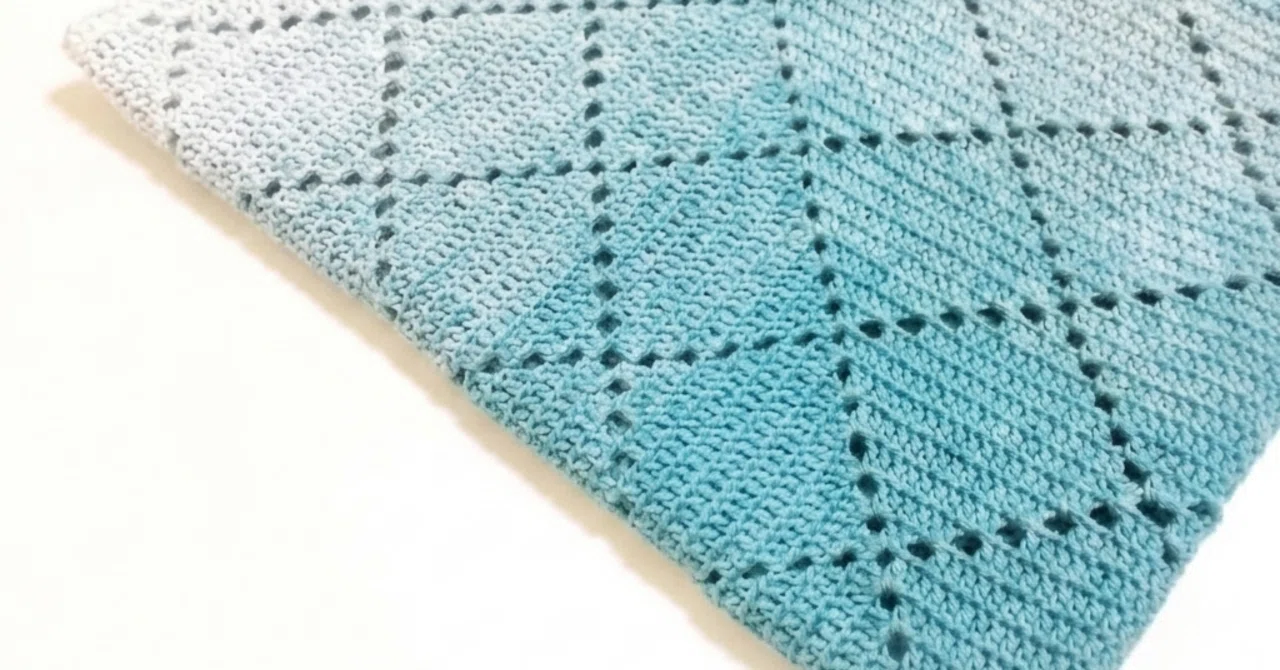ハンドメイド　かぎ針編み　ブランケット　大判　コットン 編み図【かぎ針編み】ワンダーコットンで編むダイヤ柄ブランケット