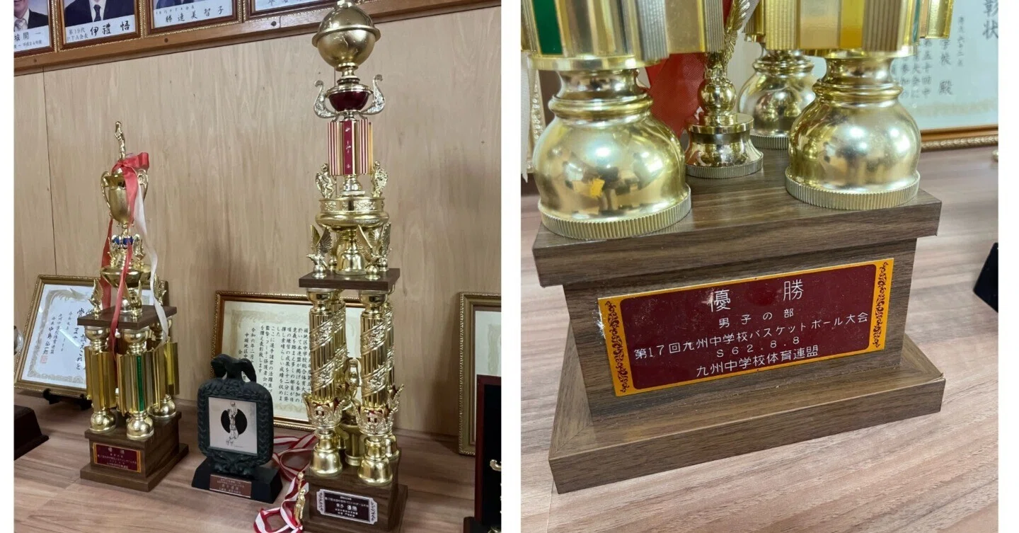 39年ぶりに母校にバスケの全国大会優勝トロフィーを寄贈｜新里哲也