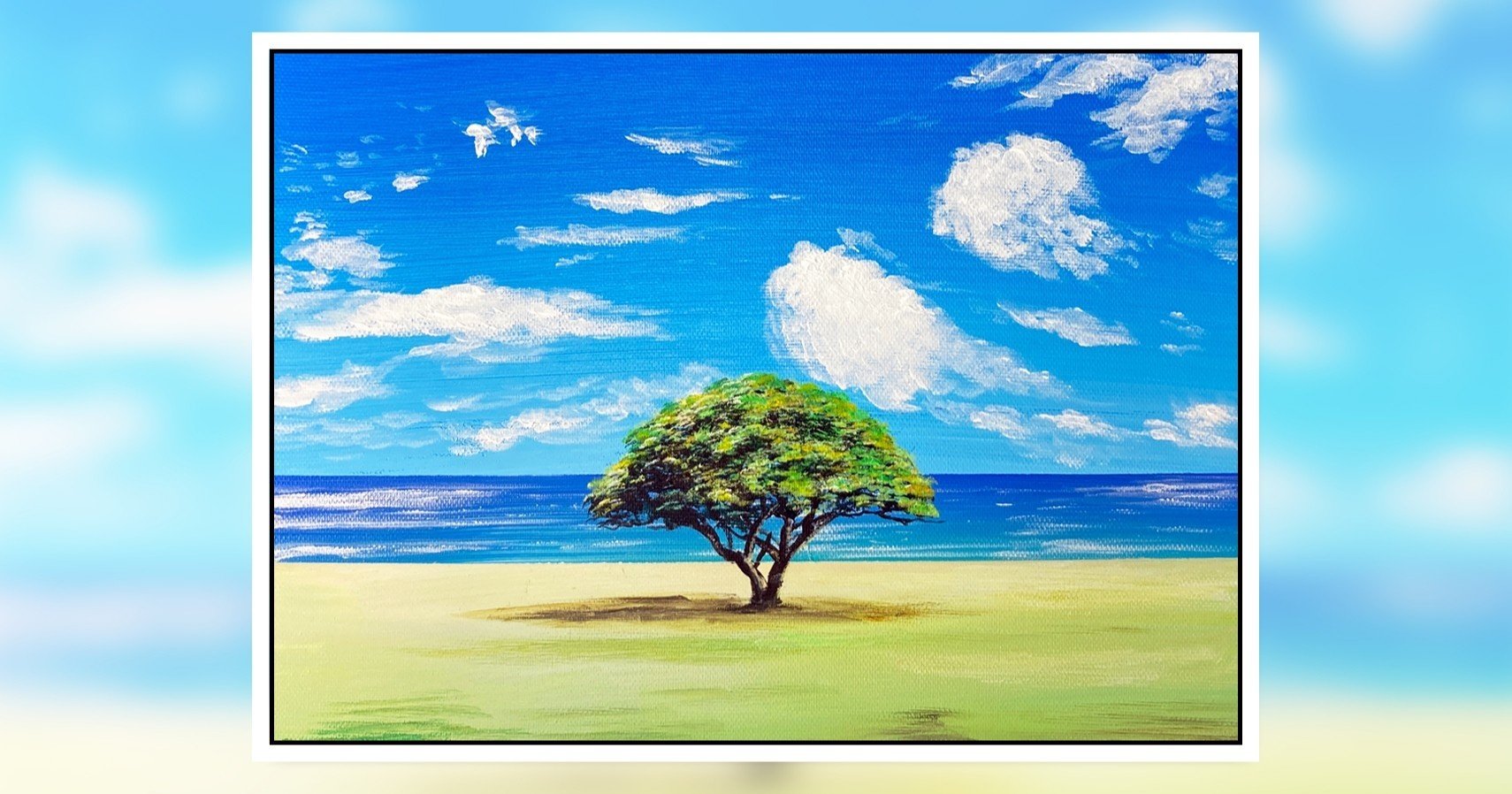 アクリル絵の具で「夏の空と雲と海と木」の描き方/ 【家で一緒にやって