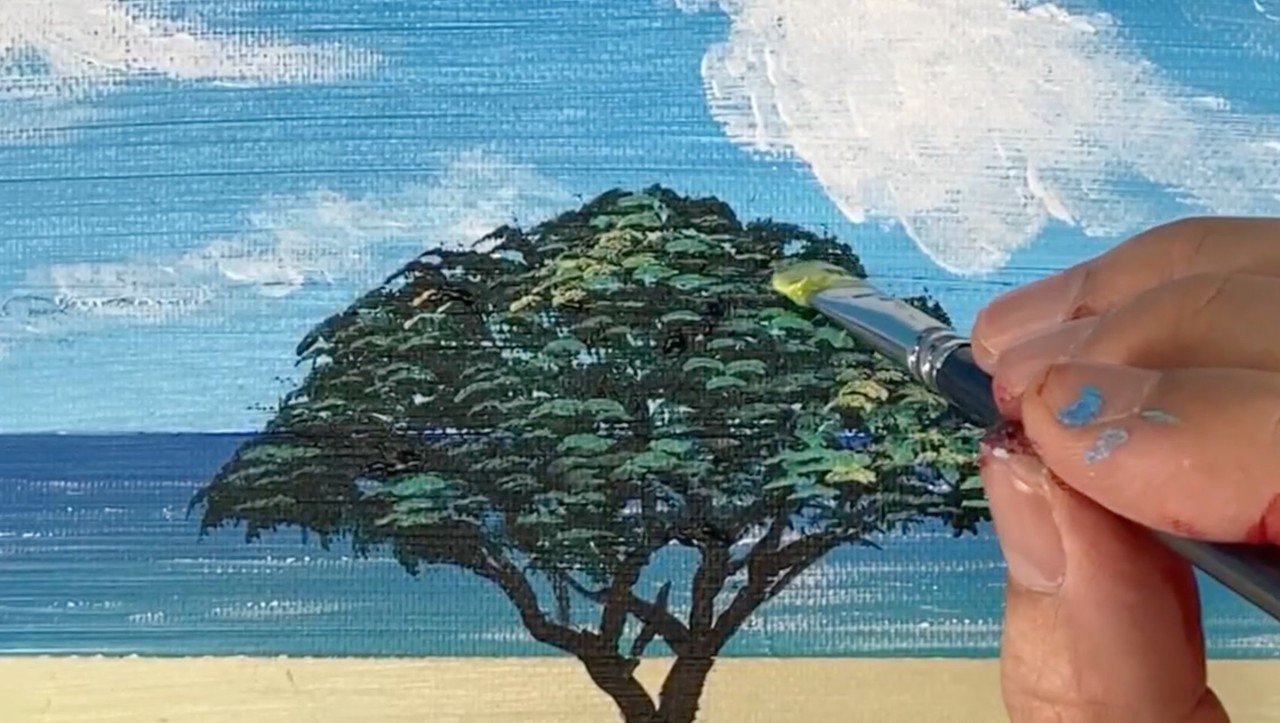 アクリル絵の具で 夏の空と雲と海と木 の描き方 家で一緒にやってみよう お絵描き Junya Art Note