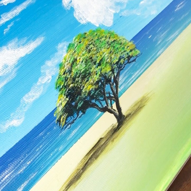 アクリル絵の具で 夏の空と雲と海と木 の描き方 家で一緒にやってみよう お絵描き Junya Art Note