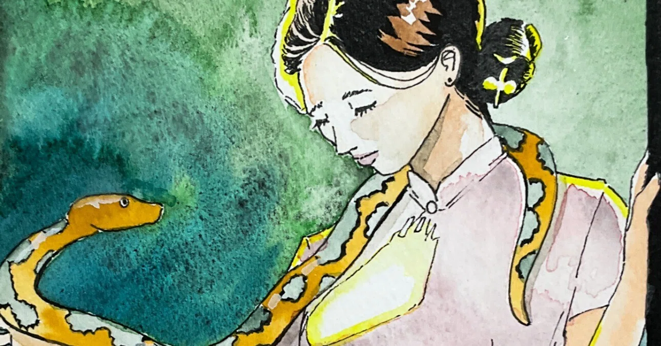 蛇の水彩画　値引き！！ ニシキヘビ｜独学水彩画、がんばる馬場香月