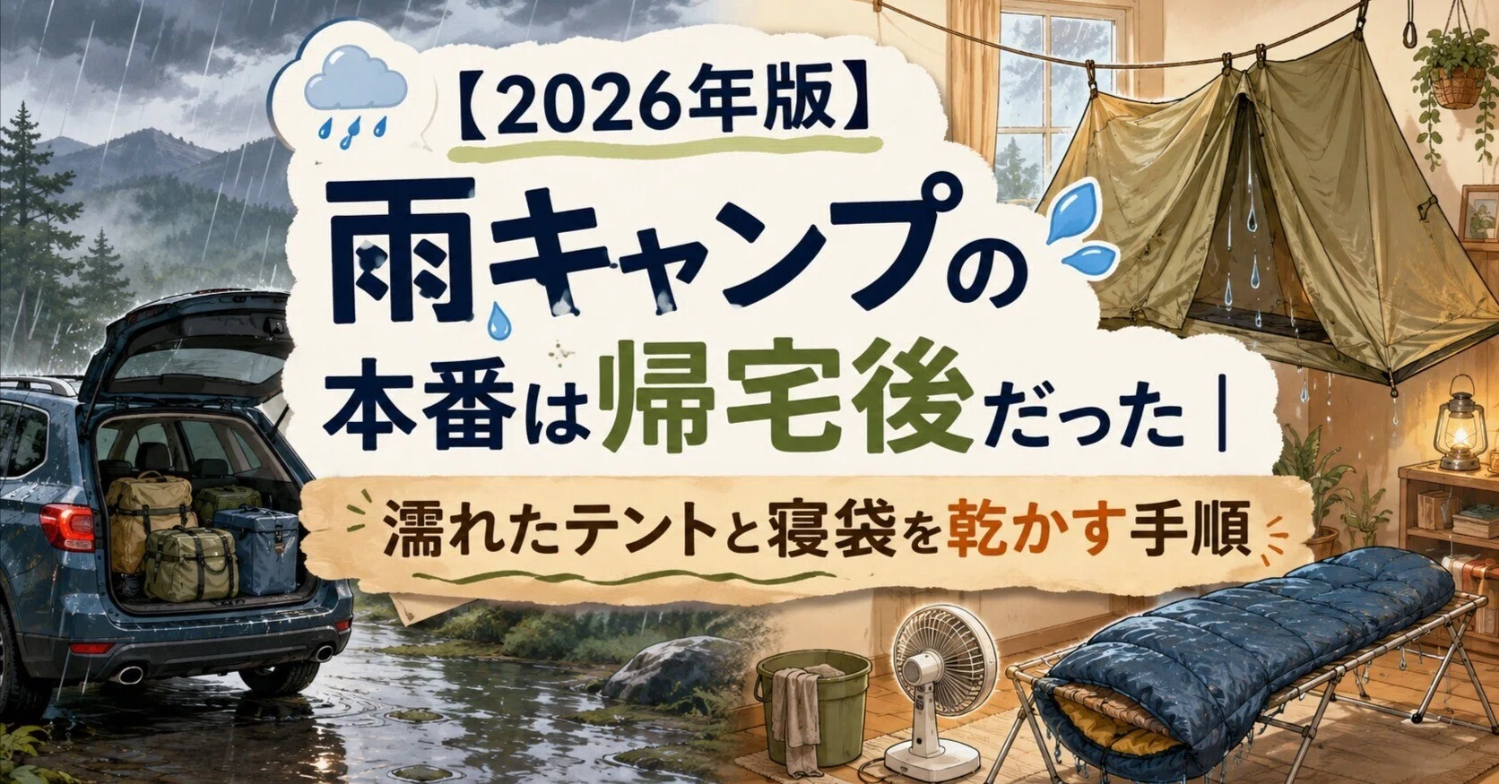 🌧️〖2026年版〗雨キャンプの本番は帰宅後だった｜濡れたテントと寝袋
