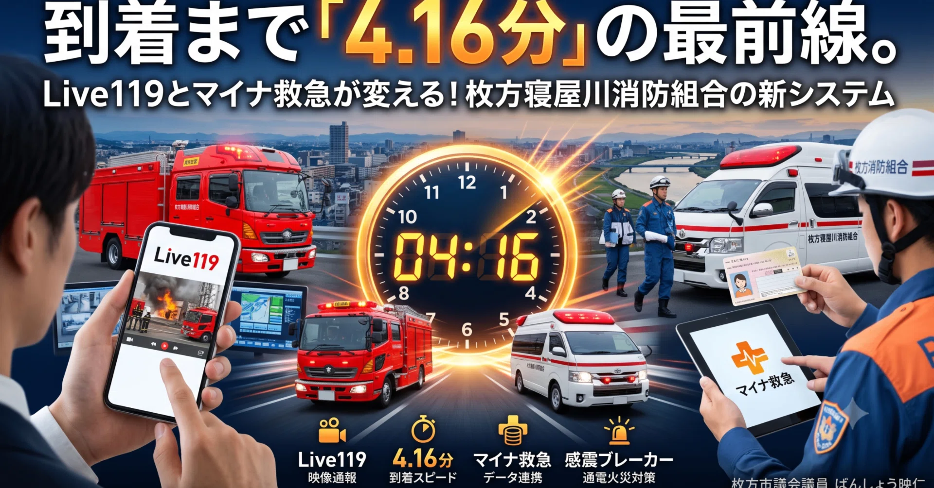 到着まで「4.16分」の最前線。Live119とマイナ救急が変える！枚方