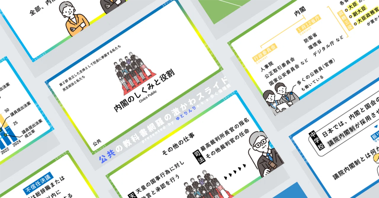 【公共のスライド】「内閣のしくみと役割」の授業を楽しむための、授業パワポ【指導案】|ゆとりんり